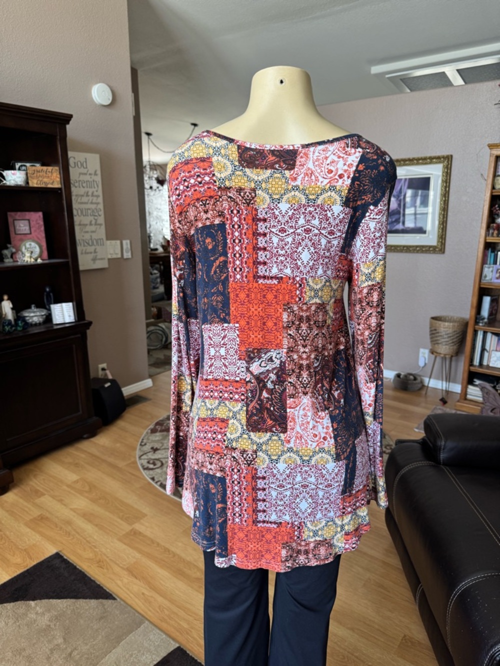 Boutique boho patchwork long sleeve scoop neck blouse-size L - Picture 8 of 9